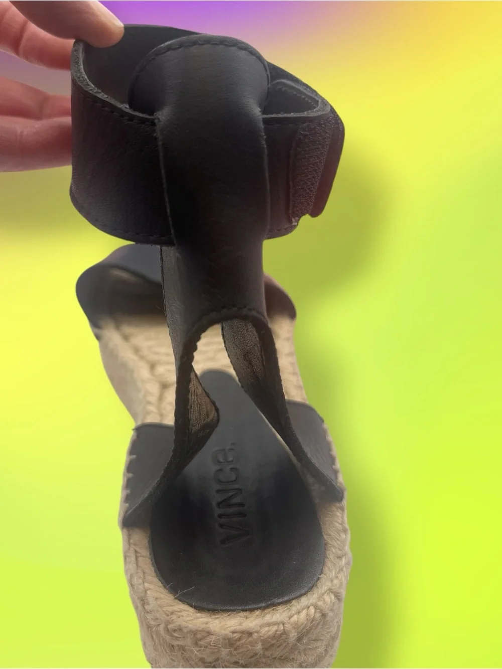 Vince Edie Black Leather Platform Espadrille Sandal Size 6M